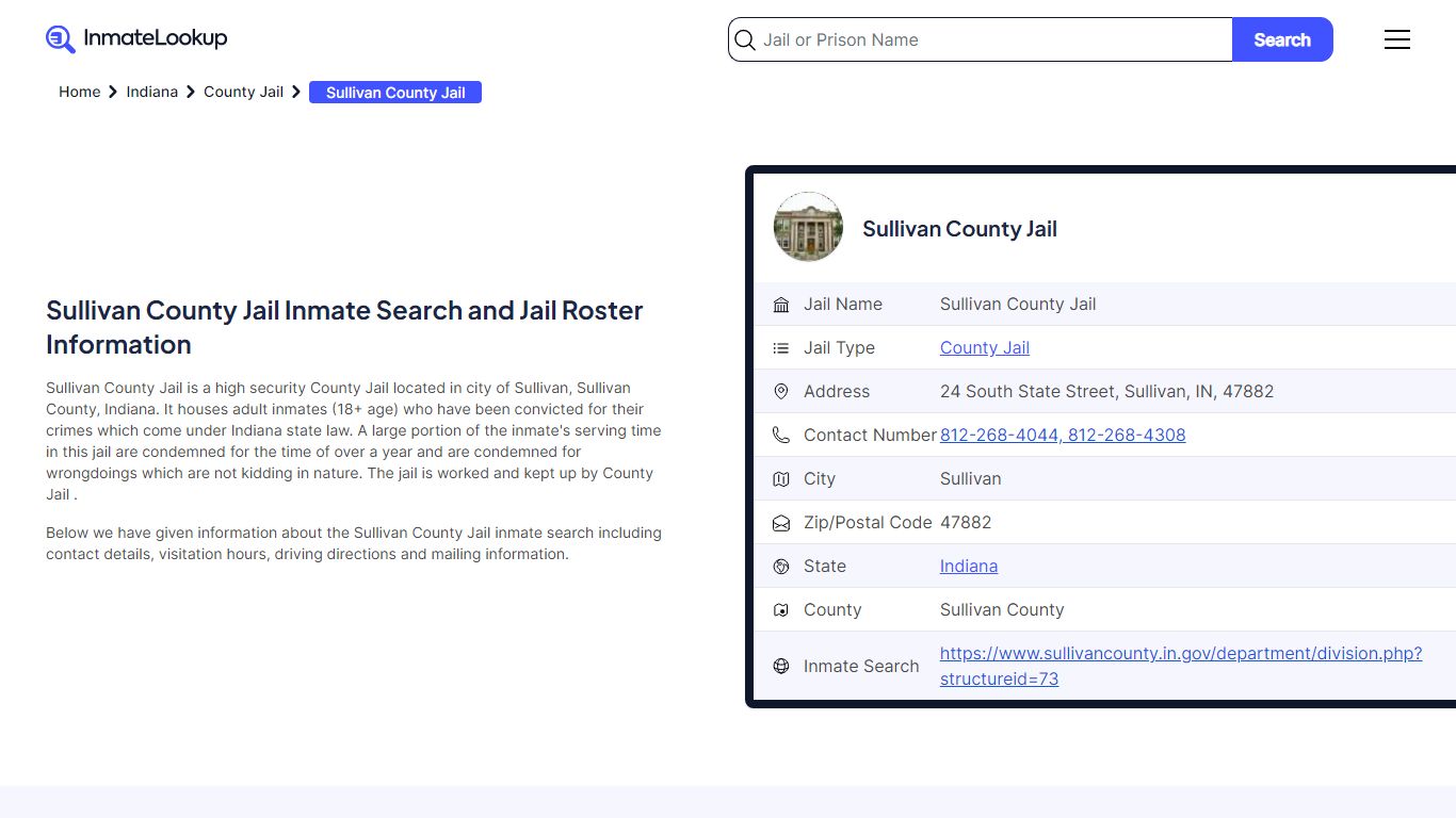 Sullivan County Jail Inmate Search - Sullivan Indiana - Inmate Lookup